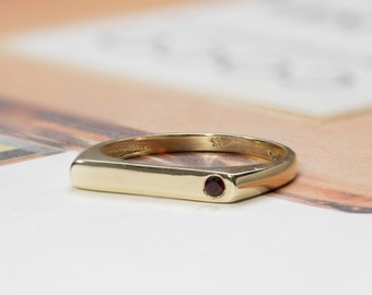 Garnet Ring, Dainty Gold Ring, Gold Bar Ring, Gold Ring Women, Minimalist Gold Ring, 14k Gold Ring, Stackable Gold Ring, Fine Jewelry, 14K