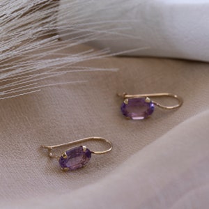 14K Solid Gold Gemstone Earrings, Amethyst Earrings, Purple Birthstone Earrings, Statement Earrings, Amethyst Jewelry, Mother's Day Gift image 8