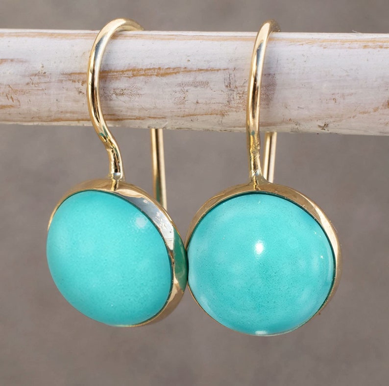 14k Gold Turquoise Earrings, Blue Earrings, Turquoise Jewelry, Bohemian Earrings, Dangle Earrings, Birthstone Jewelry, Gift for Women image 3