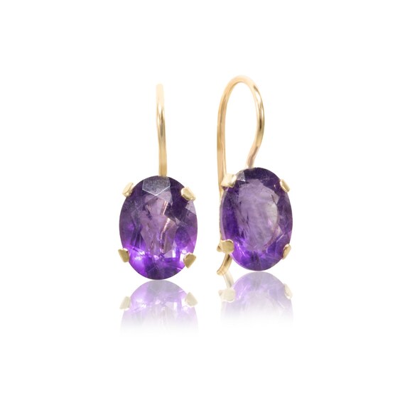14K Solid Gold Gemstone Earrings, Amethyst Earrings, Purple Birthstone Earrings, Statement Earrings, Amethyst Jewelry, Mother's Day Gift
