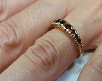 Garnet Ring, Solid Gold Ring, Vintage style ring, Half Eternity Ring, 14k Gold Ring, Antique Style Ring, Fine Jewelry, Real gold Ring, Boho