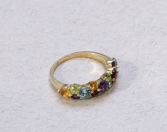 Multi stone ring, Cocktail Gold Ring, Cluster Ring, Solid Gold Ring, Colorful Ring, 14k Gold Ring, Natural Gemstones Ring, Modern Row Ring