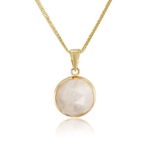 14K Solid Gold Moonstone Pendant Necklace, Round Natural Gemstone Fine Jewelry afbeelding 14