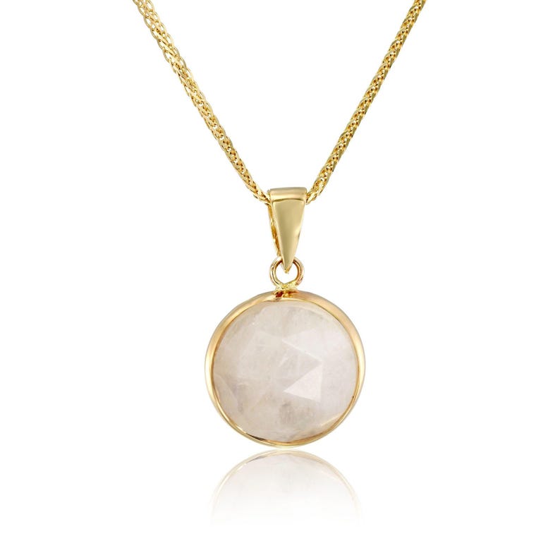 14K Solid Gold Moonstone Pendant Necklace, Round Natural Gemstone Fine Jewelry afbeelding 14