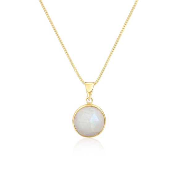 Moonstone Gold Pendant, Solid Gold Necklace, 14K Gold Pendant, Gemstone Necklace, Birthstone Necklace, Large Gold Necklace, Fine Jewelry