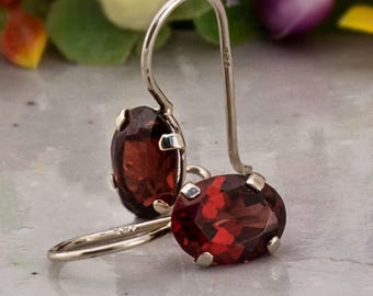 14K Gold Garnet Earrings - Garnet Drop Earrings - 14K Gold  Earrings - Natural Garnet Earrings - Garnet Gold Earrings - Red Garnet Earrings