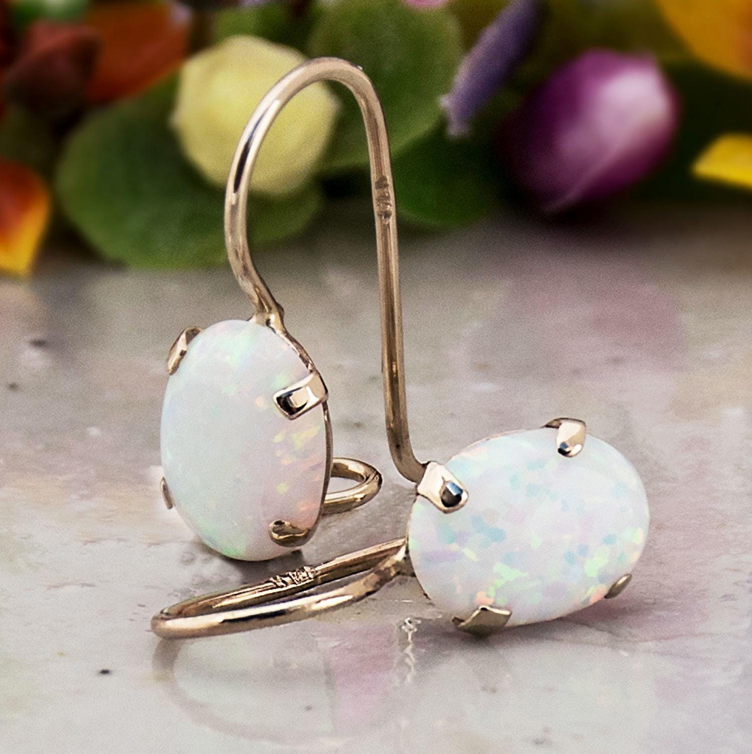 Yellow Gold Opal Dangle Earrings