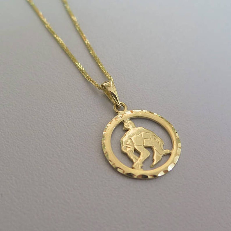 Aquarius Gold Necklace 14K Gold Pendant Necklace Aquarius | Etsy
