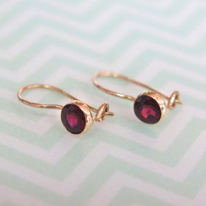 14K Yellow Gold Garnet Earrings - Garnet Gold Earrings - Gemstone Drop Earrings - January Birthstone - 14K Yellow Gold Earrings - Natural