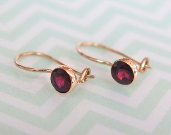 14K Yellow Gold Garnet Earrings - Garnet Gold Earrings - Gemstone Drop Earrings - January Birthstone - 14K Yellow Gold Earrings - Natural