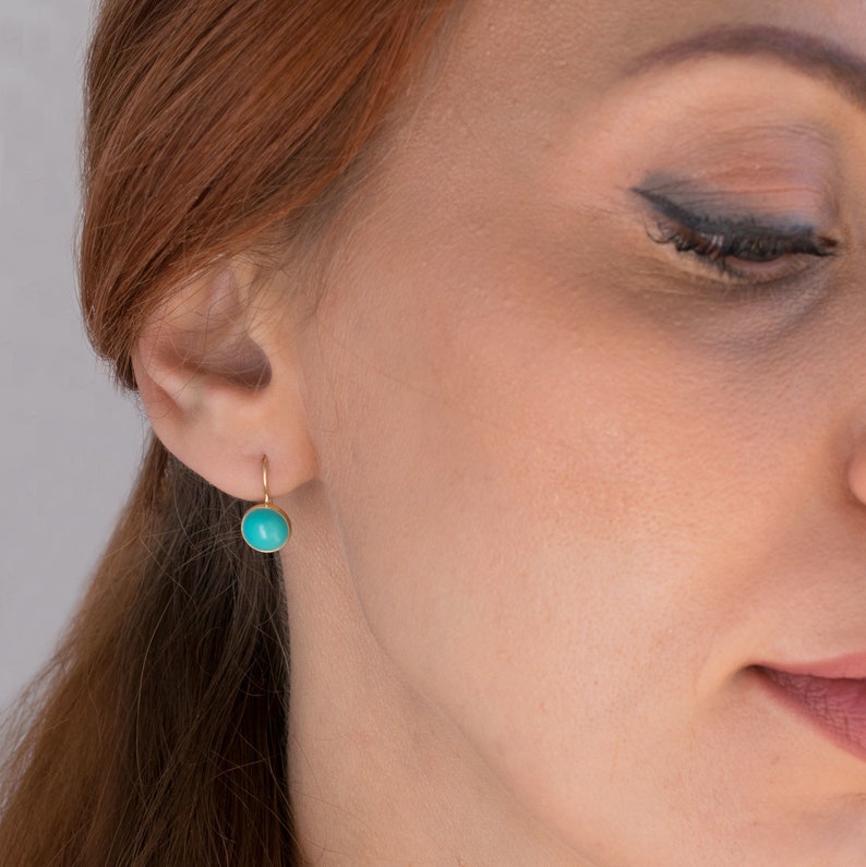 14k Gold Turquoise Earrings, Blue Earrings, Turquoise Jewelry, Bohemian Earrings, Dangle Earrings, Birthstone Jewelry, Gift for Women image 2