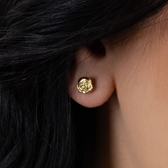 Gold rose stud earrings discount