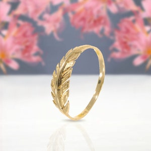 Feather Ring, 14K Solid Yellow Gold Ring, Feather Gold Ring, Thin Gold Ring, Delicate Ring, Solid Gold Ring, Gold Rings For Women, 14K Gold