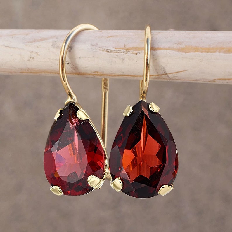 14K Gold Genuine Garnet, Rhodolite Garnet, Burgundy Earrings, Maroon Earrings, Oxblood Earrings, Gemstone Earrings, January Birthstone image 6