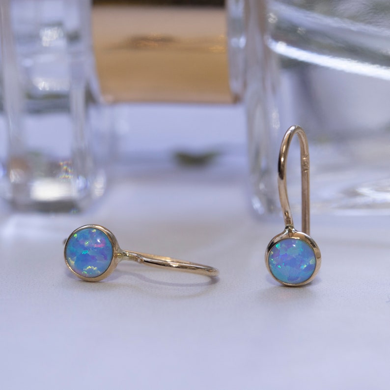 Opal Earrings Gold, Dangle Earrings, Gemstone Earrings, Gold Drop Earrings, Drop Opal Earrings, October Birthstone, Real Gold Jewelry, 14K image 9