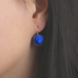Lapis Lazuli Earrings, 14K Yellow Gold Dangle Earrings, 12 Mm Blue Gemstone. Gemstone Earrings,, Birthstone Jewelry For Women, Gift For Her,