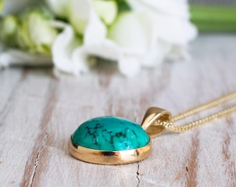 Turquoise Necklace, Birthstone Necklace, Boho Necklace, Turquoise Pendant, Dainty Gold Necklace, Delicate Necklace, Gold Necklace