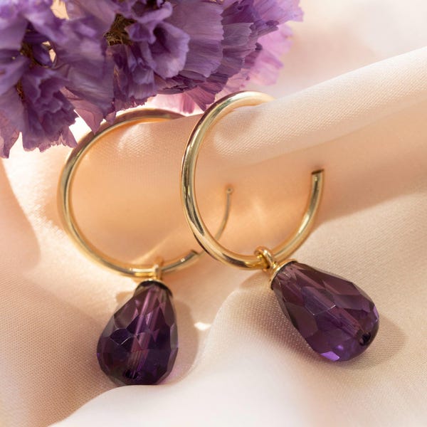 Amethyst Ohrringe, Gold Ohrringe, 14K Gold Ohrringe, Teardrop Gold Ohrringe, Baumeln Ohrringe, Solid Gold Ohrringe, Tropfen Ohrringe, Lila