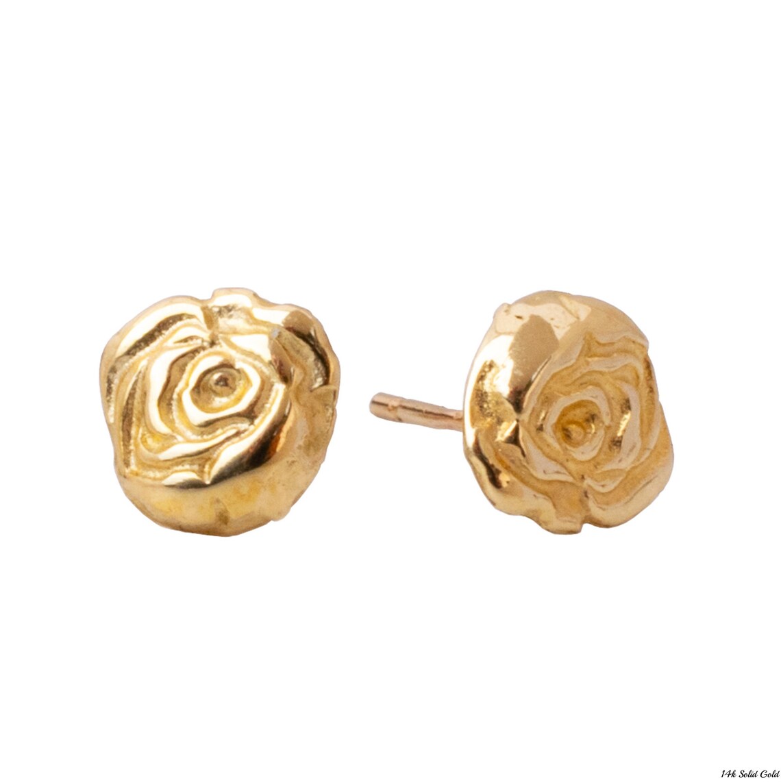 Rose Flower Earrings 14K Yellow Gold Stud Earrings Rose | Etsy