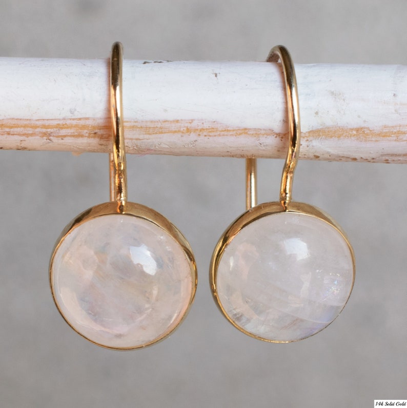 Wedding Earrings Dangle Earrings 14k Gold Earrings Geometric Earrings Handmade Jewelry Moonstone Earrings Simple Gold Earrings