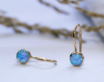 Opal Earrings Gold, Dangle Earrings, Gemstone Earrings, Gold Drop Earrings, Drop Opal Earrings, October Birthstone, Real Gold Jewelry, 14K