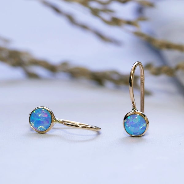 Opal Earrings Gold, Dangle Earrings, Gemstone Earrings, Gold Drop Earrings, Drop Opal Earrings, October Birthstone, Real Gold Jewelry, 14K