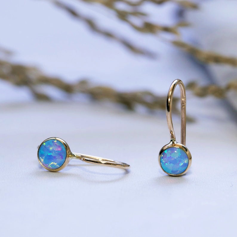 Opal Earrings Gold, Dangle Earrings, Gemstone Earrings, Gold Drop Earrings, Drop Opal Earrings, October Birthstone, Real Gold Jewelry, 14K image 1