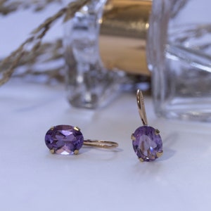 14K Solid Gold Gemstone Earrings, Amethyst Earrings, Purple Birthstone Earrings, Statement Earrings, Amethyst Jewelry, Mother's Day Gift image 3