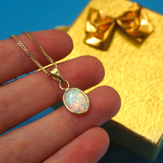 14 K Gold Halskette Opal Solid Gold Halskette Opal Etsy