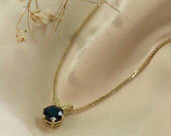 Sapphire Pendant in Yellow Gold, 6mm Stone, Gemstone Pendant Necklace, Minimalist Gift for Her
