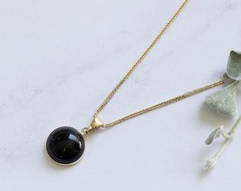 Black Onyx Necklace, Onyx Pendant Necklace, 14K Gold Pendant Necklace, Natural Onyx Jewelry, Solid Gold Necklace For Women, Fine Jewelry