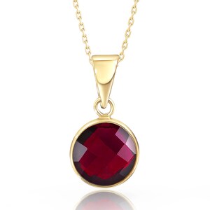 Elegant ruby necklace in yellow gold, deep red gemstone pendant, July birthstone jewelry, classic birthstone necklace, gift for her