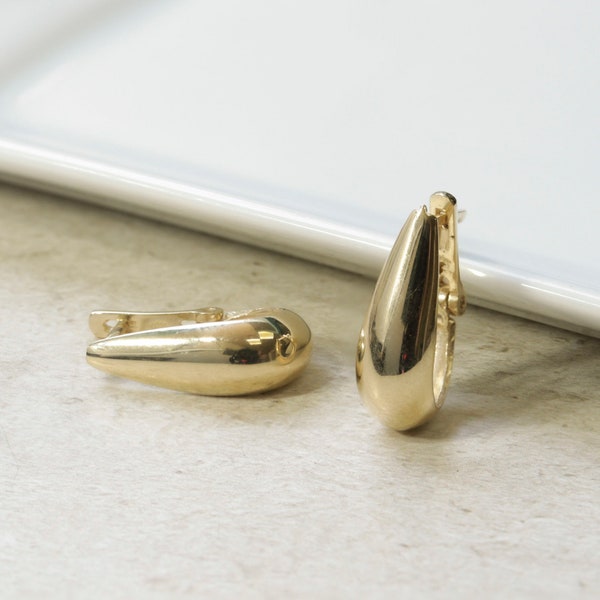 Teardrop Gold Earrings, Modern Hoop Earrings, Drop Gold Earrings, Modern Gold Earrings, Solid Gold Earrings, Minimalist Gold Earrings, 14k