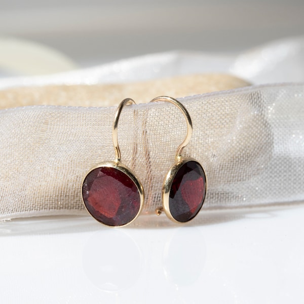 14K Gold Garnet Drop Earrings, Garnet Earrings, Dangle Earrings, Boho Earrings, Dainty Earrings, Statement Earrings, Genuine Garnet