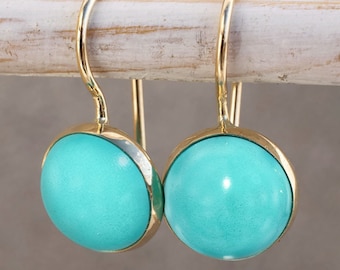 14K Gold Earrings, Turquoise Earrings, Dangle Earrings, Turquoise Jewelry, Drop Earrings, Boho Earrings, Gemstone Earring, Fine Jewelry, 14k