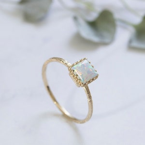 White Opal ring 14K Solid Gold Square Ring Dainty Gold Ring October Birthstone Gemstone Gold Ring Solitaire Opal Ring Handmade image 9