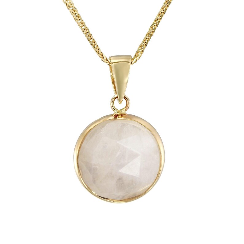 14K Solid Gold Moonstone Pendant Necklace, Round Natural Gemstone Fine Jewelry afbeelding 11