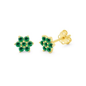 Yellow Gold Emerald Stud Earrings – May Birthstone Jewelry, Classic Gift for Her