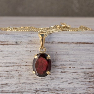 Garnet Pendant, 14K Yellow Gold Pendant Necklace, 8X10 Mm Red Gemstone, Charming Necklace, Garnet Necklace, Handmade, Jewelry For Women