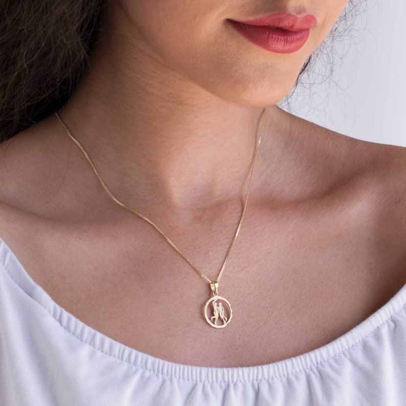 Gemini Necklace Gold 14K Gold Pendant Necklace Gemini Etsy
