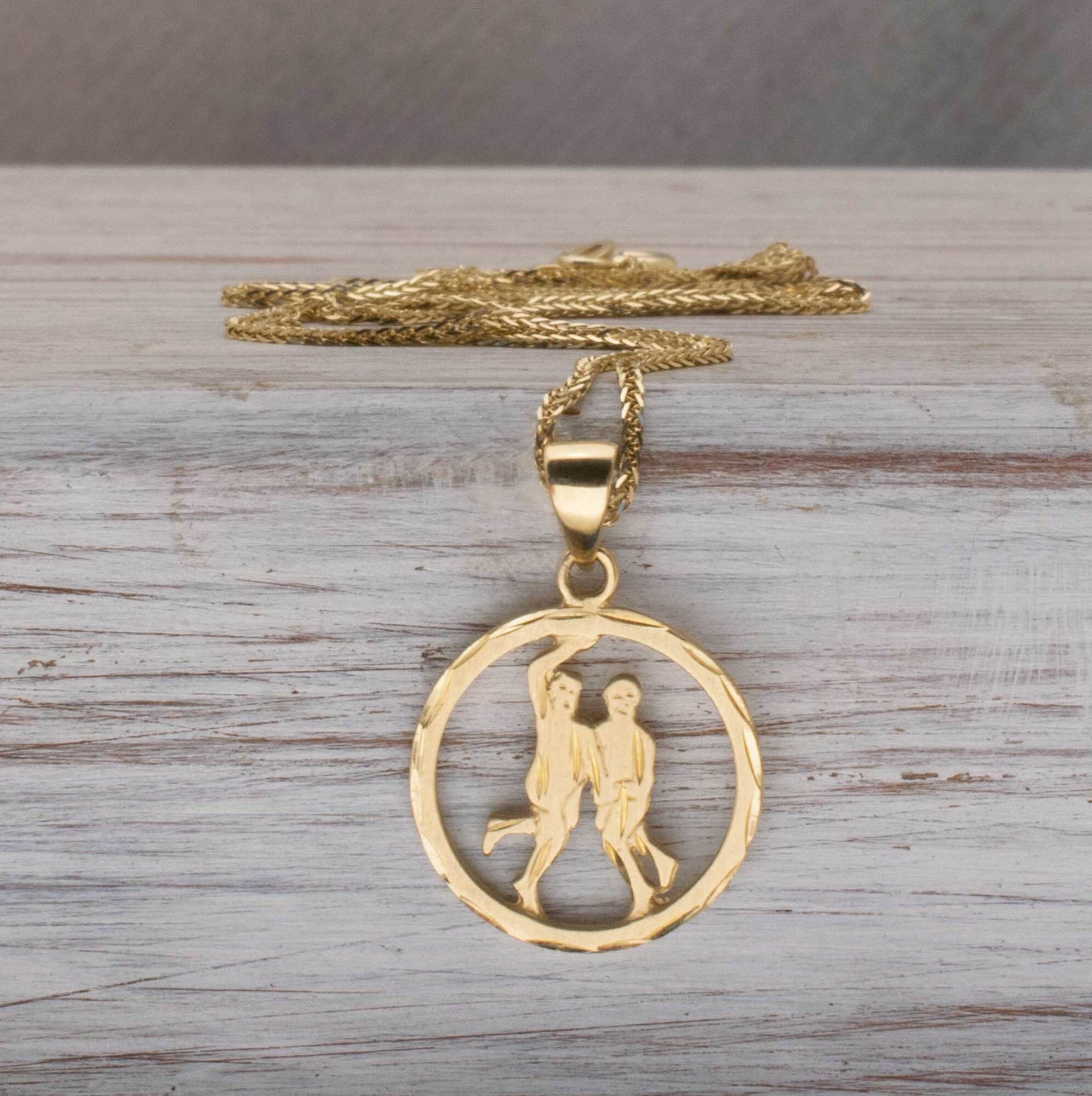 Gemini Necklace Gold 14K Gold Pendant Necklace Gemini Etsy