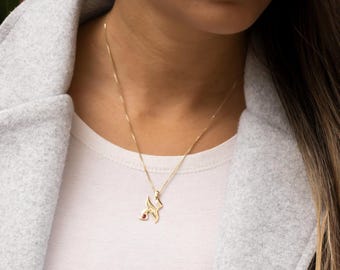 Ruby Pendant in Yellow Gold, 3mm Stone, Gemstone Pendant Necklace, Minimalist Gift for Her