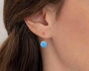 14k Gold Earrings, Dangle Earrings, Dainty Earrings, Blue Jewelry, Drop Earrings, Gemstone Jewelry, Opal Earrings, Blue Earrings