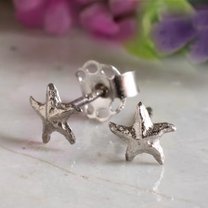 Sea Star Stud Earrings, 14K White Gold Stud Earrings, Simple Jewelry, Dainty Earrings, Tiny Earrings, Handmade Jewelry, Personalized Gift