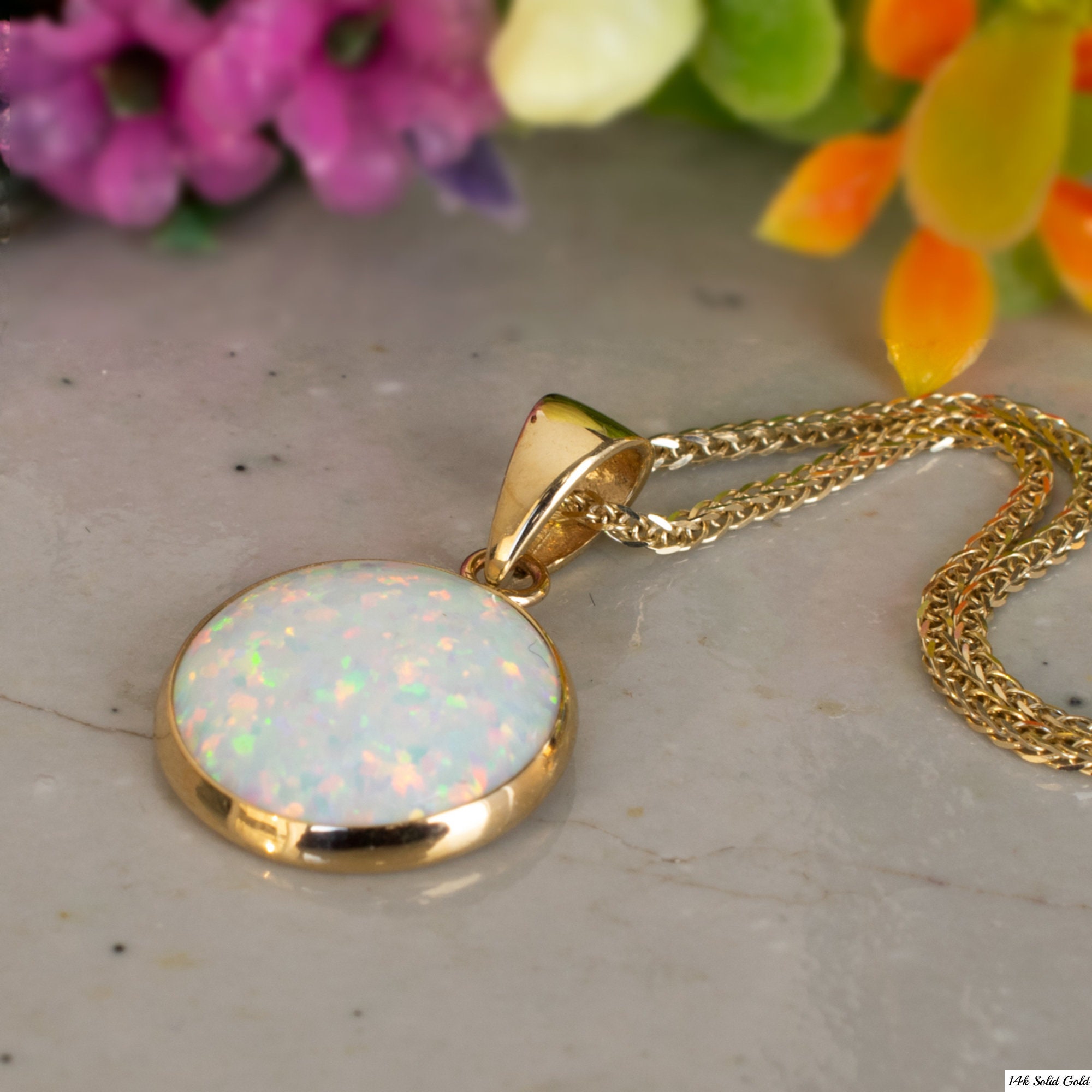 Opal Pendant 14K Yellow Gold Pendant Necklace 8 Mm White | Etsy