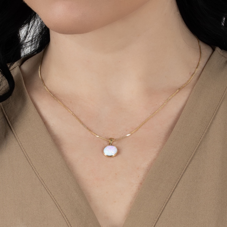 White Opal Necklace, 14K Gold Necklace, Opal Charm, Dainty Necklace, Gemstone Necklace, Bridal Jewelry, Wedding Jewelry, October Brithstone image 5