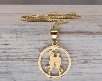14K Yellow Gold Gemini Pendant, Gemini Gold Charm, Zodiac Gold Charm, Zodiac Gold Pendant, Zodiac Necklace, Gift For Women