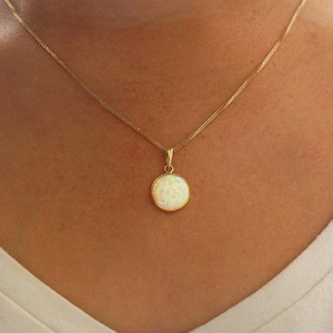 White Opal Pendant With Necklace, 14K Gold Necklace, Gold Opal Necklace, Gold Opal Pendant, Dainty Opal Pendant, White Gemstone Pendant