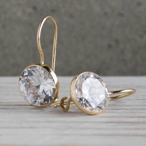 White CZ Earrings, Cubic Zirconia Earrings, 14K Gold Earrings Dangle, Solid Gold Earrings For Women, White Earrings, Gemstone Earrings, 14K
