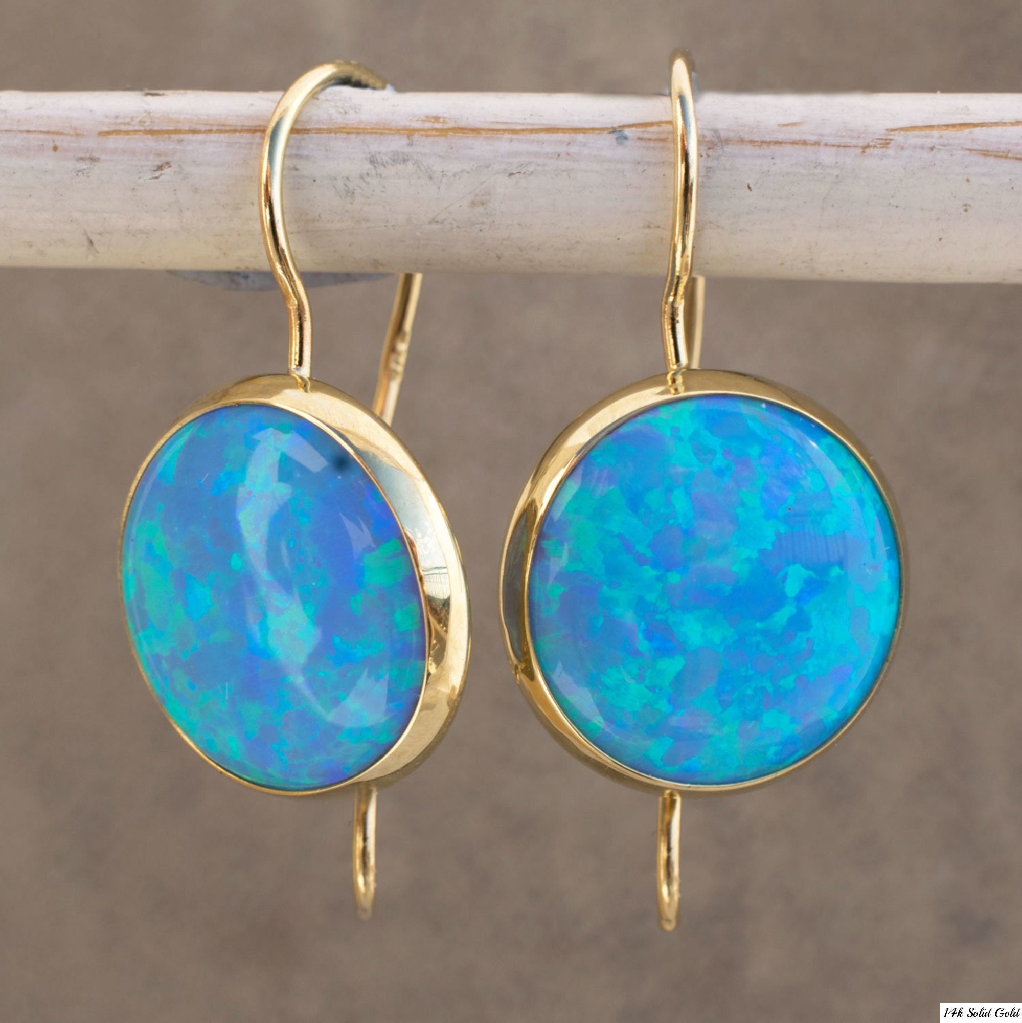 14K Gold Opal Necklace Blue Opal Dainty Necklace Gemstone | Etsy